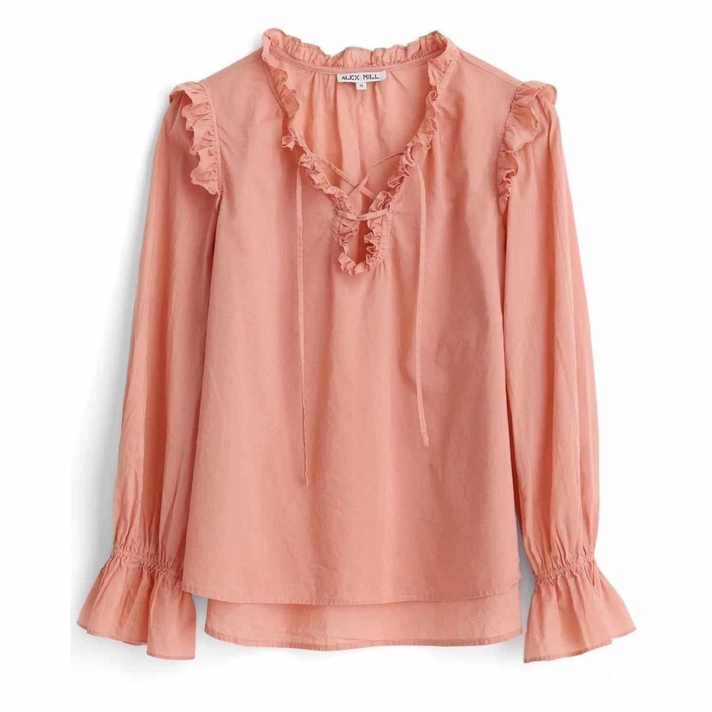 Alex Mill Womens Ruffle Trim Tunic Blouse Size XS City Pink
